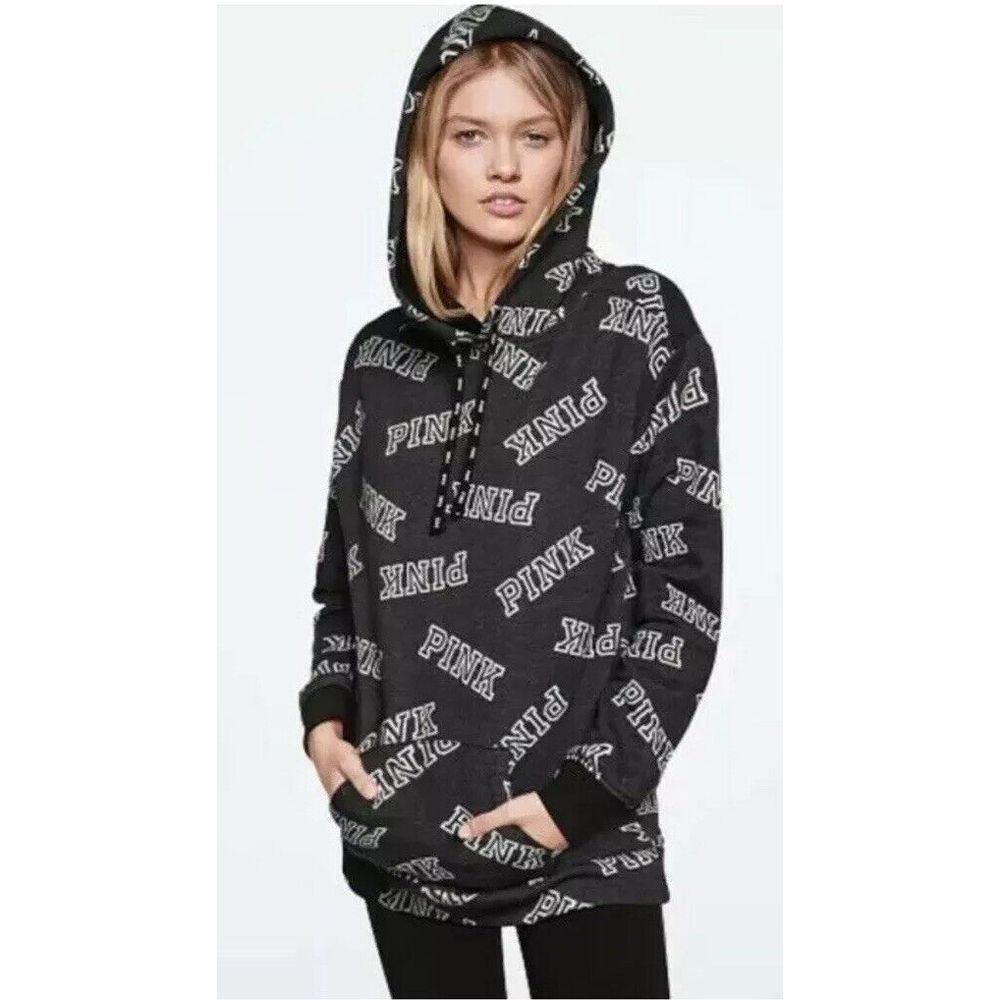 Victoria's Secret PINK Sherpa Lined Hoodie Campus Pullover Gray Logo ~ Size XS